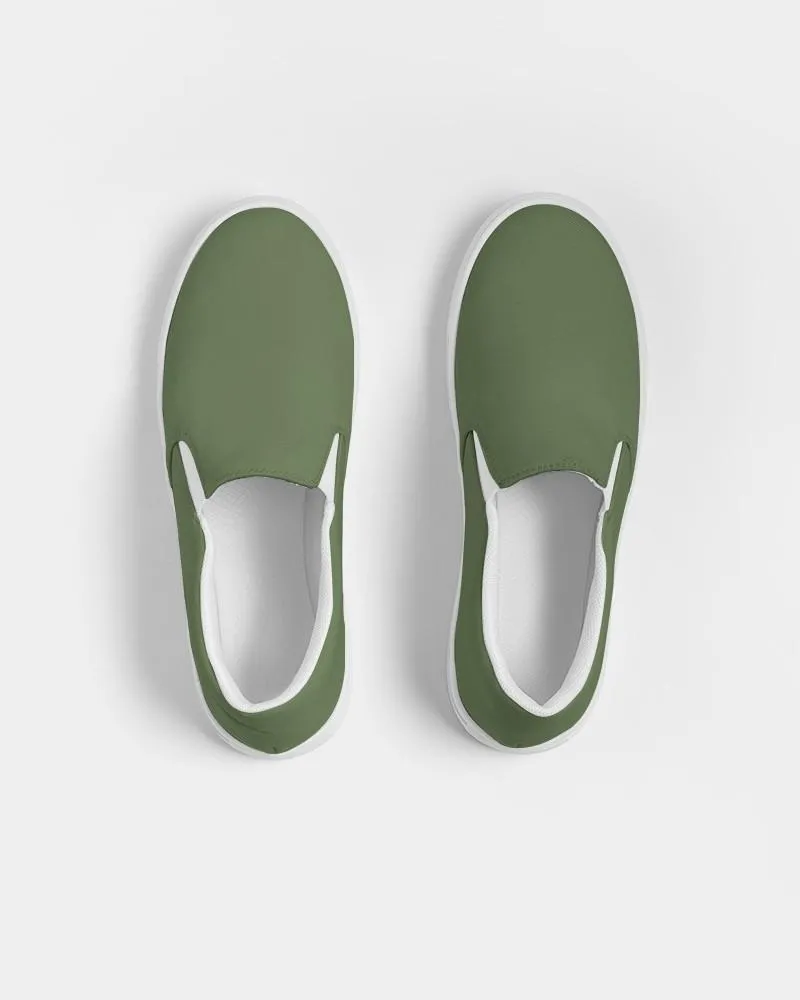 Medium Dark Warm Green Slip-On Canvas Sneakers | Men's | Medium Dark Pastel Warm Green | C30M0Y60K60