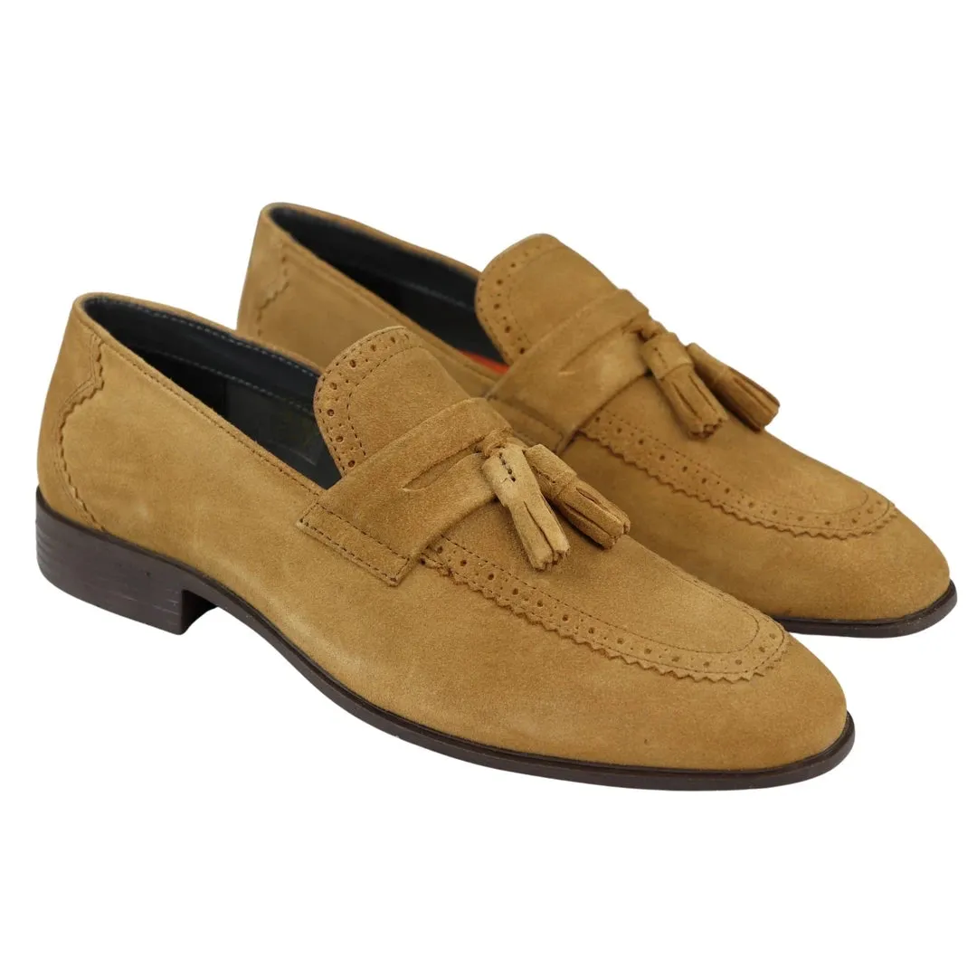 Mens Slip On Loafer Shoes Tassel Real Suede Smart Casual Dress Driving Classic