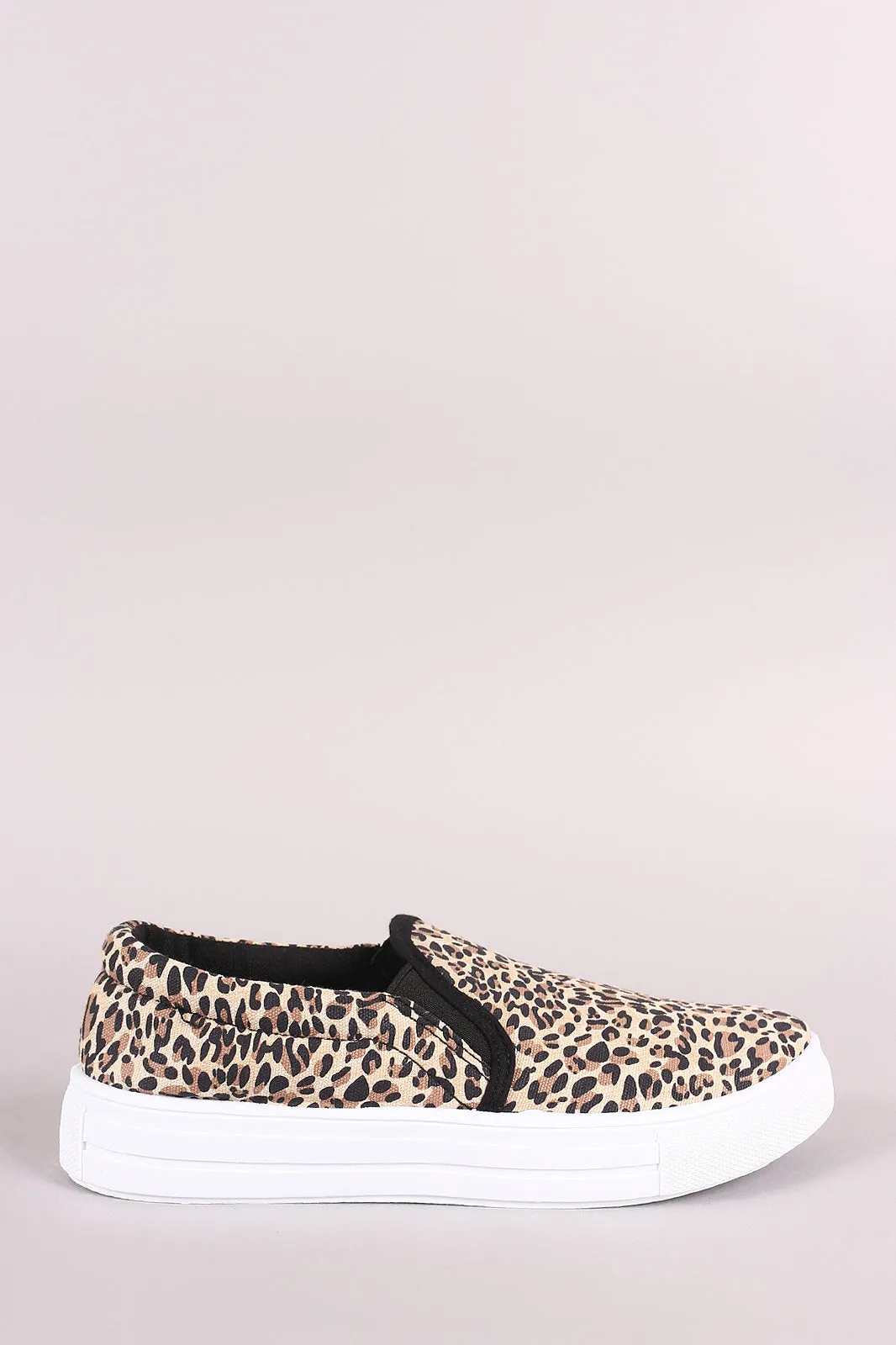 Qupid Leopard Canvas Slip-On Round Toe Sneaker