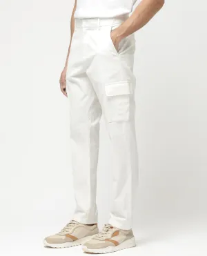 Rare Rabbit Mens Apex Light White Cotton Linen Solid Cargo Style Regular Fit Trouser