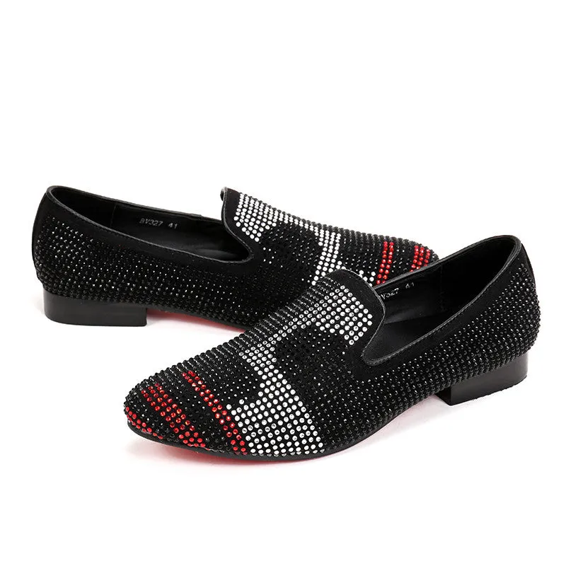 Red Bottom Rhinestones Men Loafers Slip on Shoes