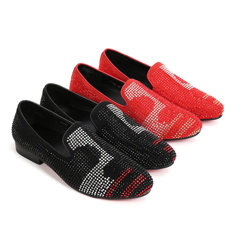 Red Bottom Rhinestones Men Loafers Slip on Shoes