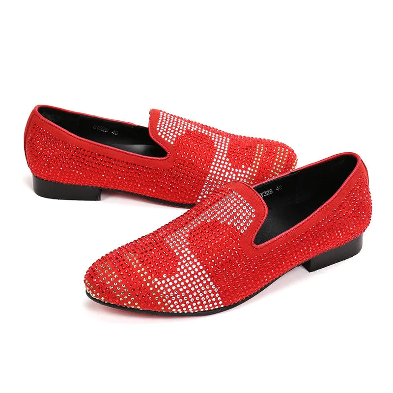 Red Bottom Rhinestones Men Loafers Slip on Shoes