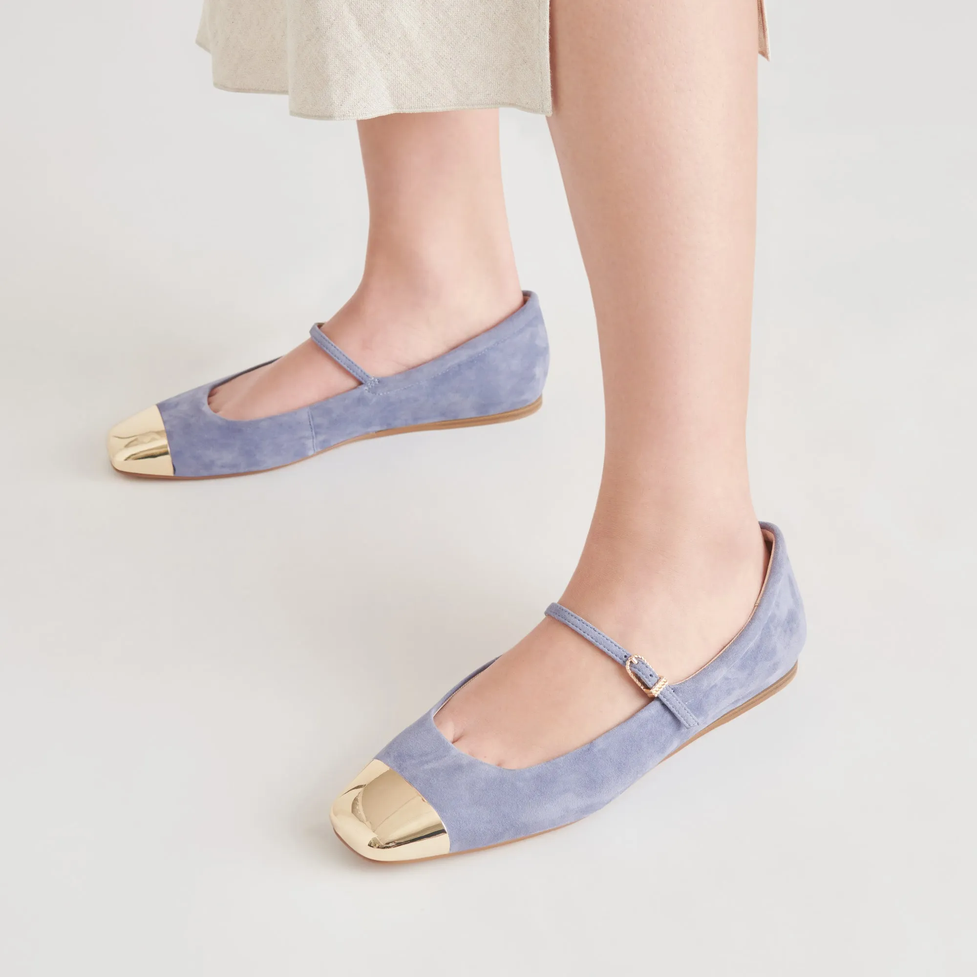 REYES TOE CAP BALLET FLATS BLUEBELL SUEDE