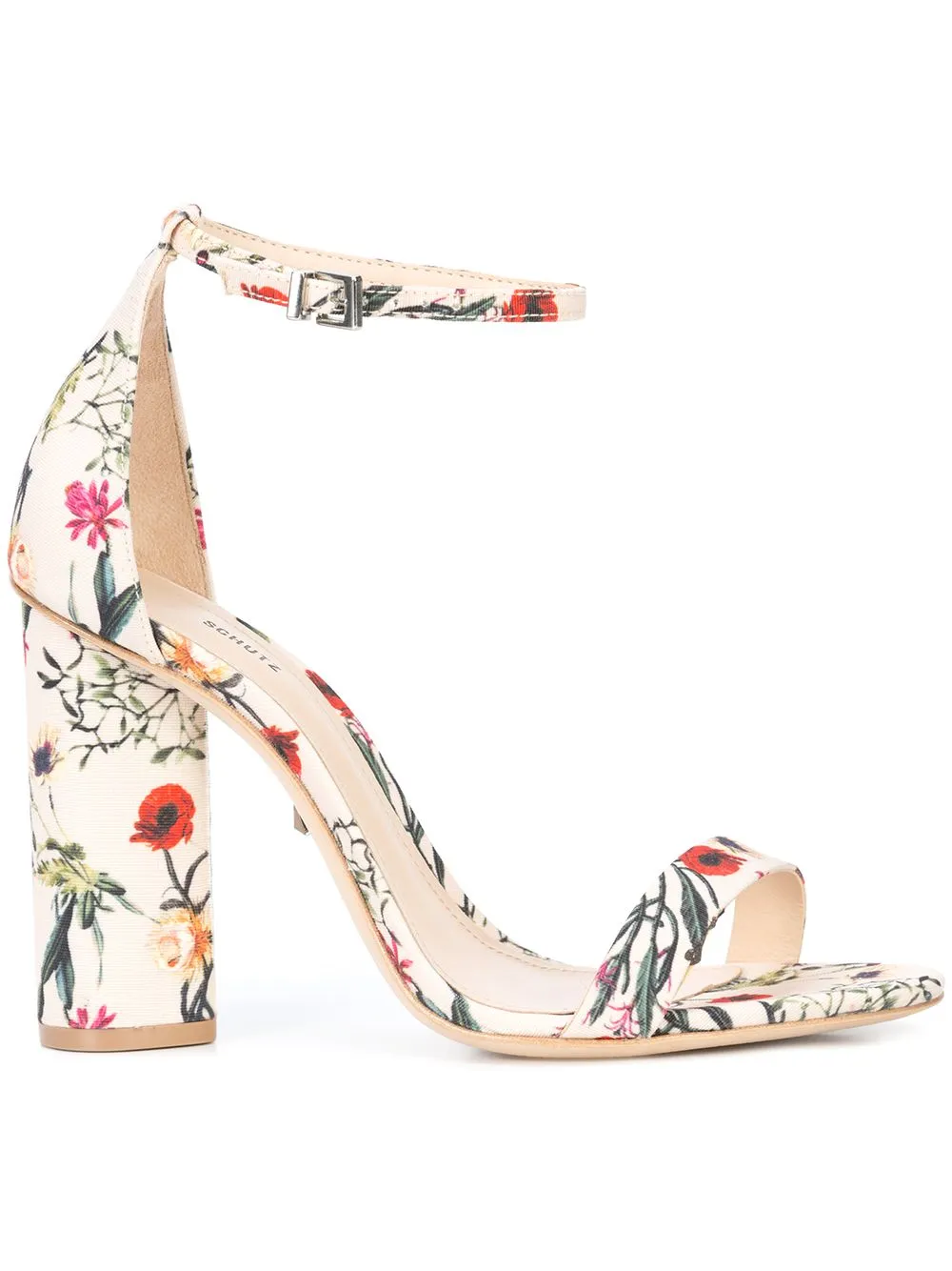 Schutz Jeannine Block Heel Sandals Multi Natural Flower Print Ankle Strap Pumps