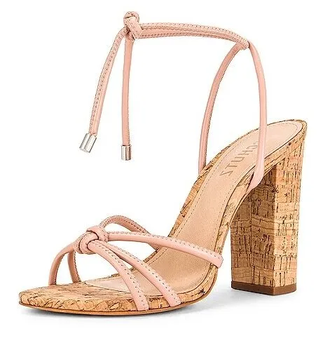 Schutz Suzy Sweet Rose Multistraps Lace Up Open Toe Block High Heel Sandals