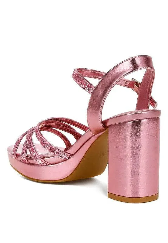 Sparks Fly Glitter Strappy Block Sandals