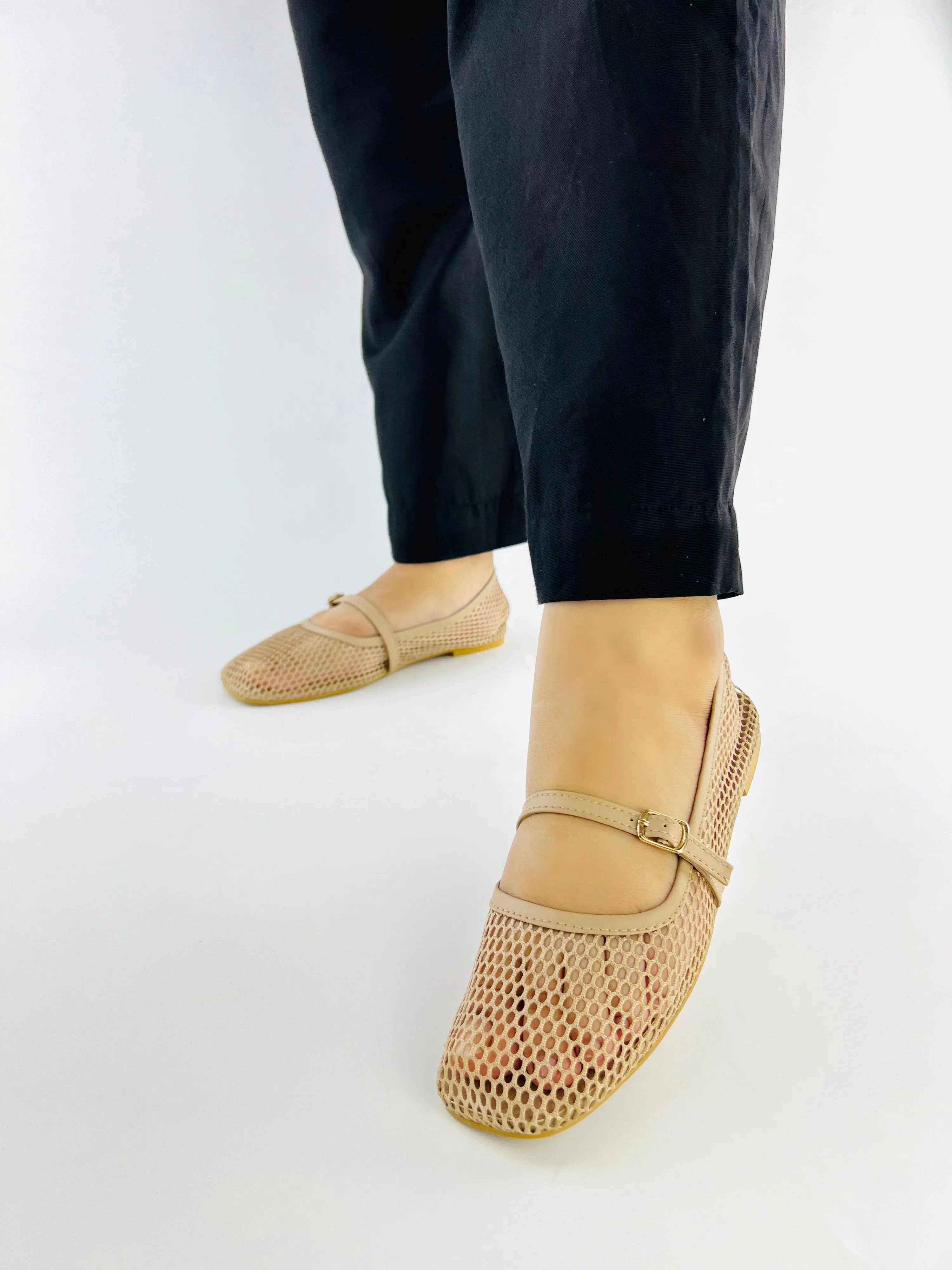 Spunkz Nude Fishnet Ballet Flat Pumps