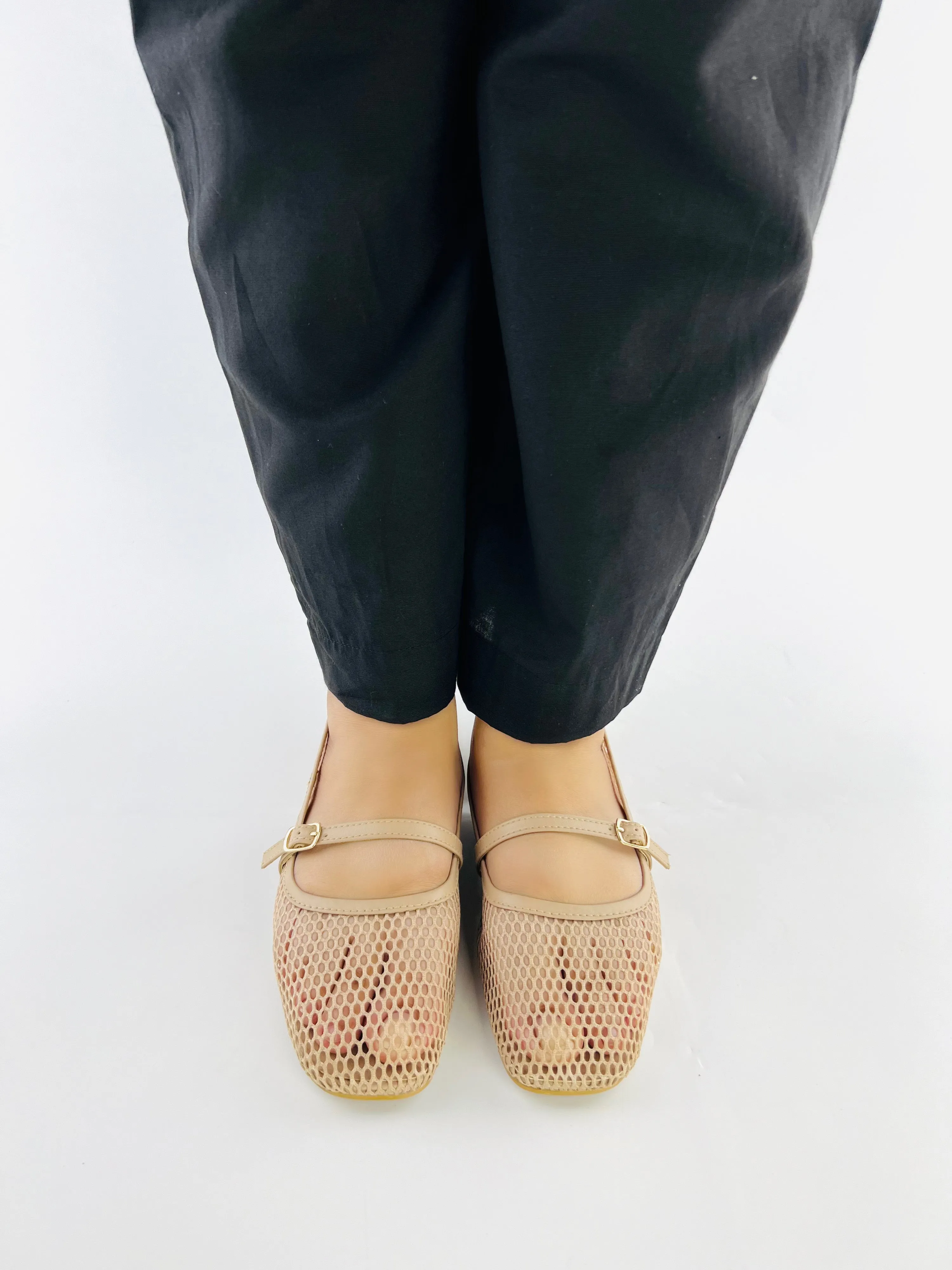 Spunkz Nude Fishnet Ballet Flat Pumps