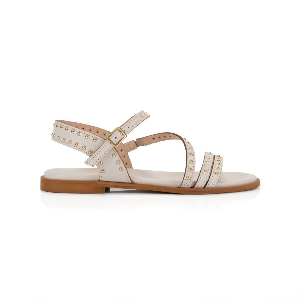 Valentina: Ivory Leather Studded Strappy Sandals