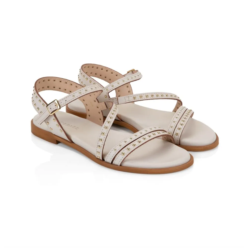 Valentina: Ivory Leather Studded Strappy Sandals