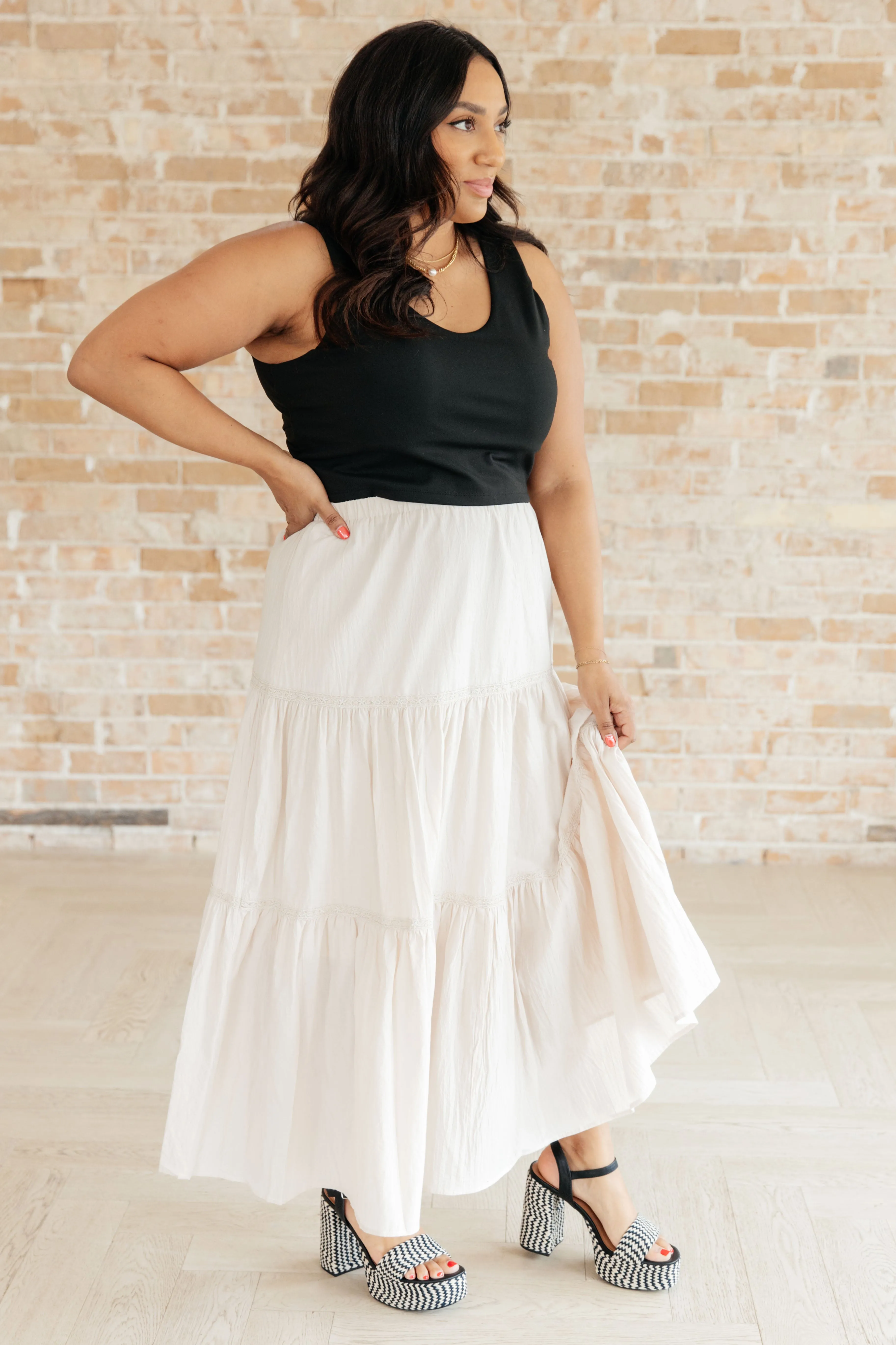 WHITE BIRCH- Let It Begin Tiered Maxi Skirt