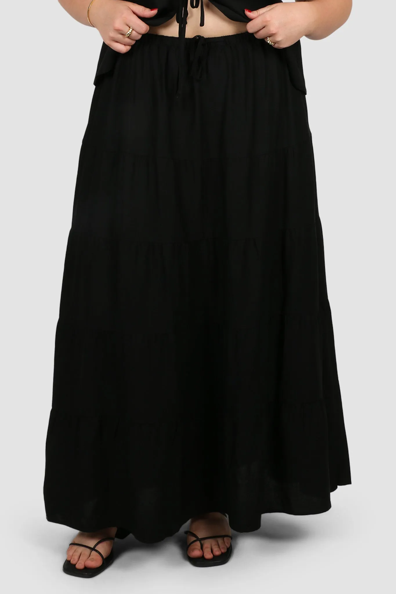 ZYLA TIERED MAXI SKIRT BLACK